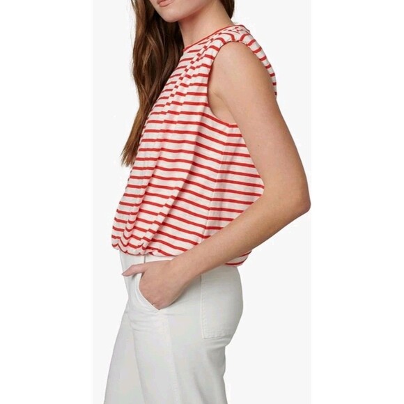 JOE'S Jeans Womens M Top Red Striped Sleeveless Bubble Hem Padded Shoulders $98 - Picture 14 of 16